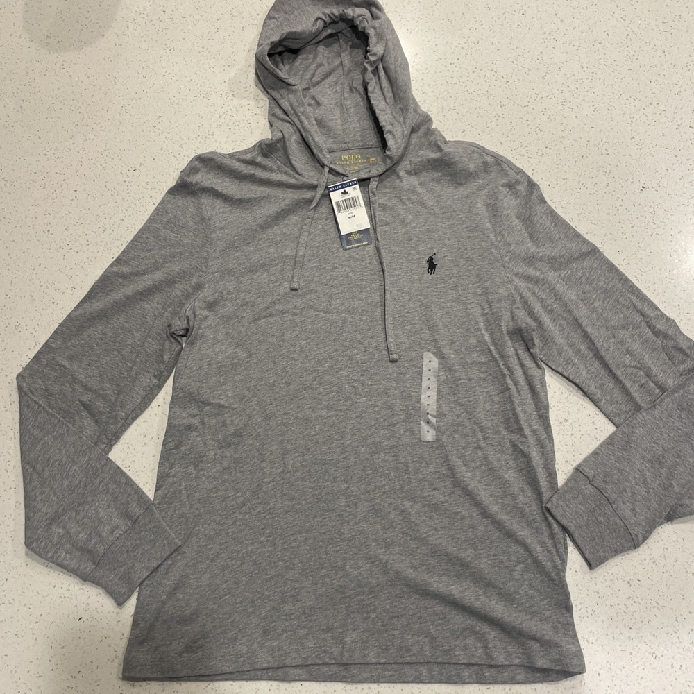 Polo Ralph Lauren Mens Lightweight Grey Hoodie Long Sleeve Pullover Medium NWT
